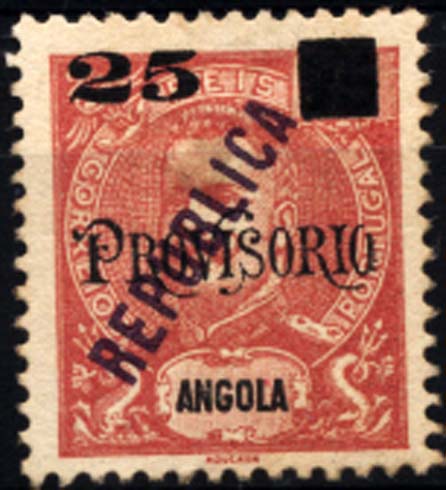 1615.jpg -     Lote:    1615            Angola       Descrição:         1912 &mdash; D. Carlos I, com sobretaxa e sobrecarga REPUBLICA tipografada localmente. CE116, 25 s/ 75 reis carmim. Valor de catálogo &euro; 95,00.        **       Valor Base:     &euro; 25,00     Valor Venda:     &euro; 32,00     