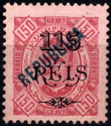 1630.jpg -     Lote:    1630            Angola       Descrição:         1914 &mdash; D. Carlos I tipo Diogo Neto, com sobretaxa e sobrecarga REPUBLICA local. CE172, 115 s/ 150 reis carmim s/ rosa, denteado 11 &frac12;. Valor de catálogo &euro; 248,00.        *       Valor Base:     &euro; 75,00     Valor Venda:     &euro; 140,00     