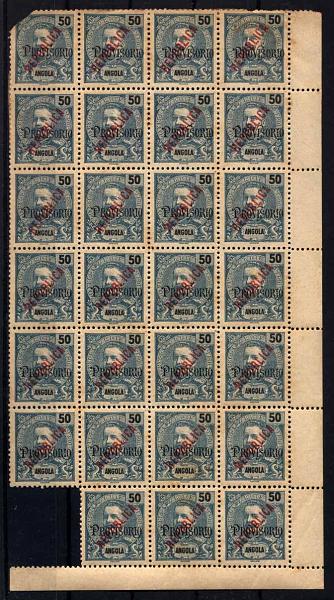 1632.jpg -     Lote:    1632            Angola       Descrição:         1914 &mdash; D. Carlos I tipo Mouchon com sobrecarga PROVISÓRIO e sobrecarga REPUBLICA local. CE176, 50 reis azul. Folha com falta de um selo e outro com defeito. Valor de catálogo &euro; 68,90.        *       Valor Base:     &euro; 16,00     Valor Venda:     &euro; 28,00     