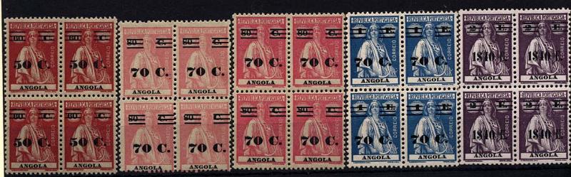 1643.jpg -     Lote:    1643            Angola       Descrição:         1931 &mdash; Ceres, com sobretaxa. CE224/227. Série em quadras (CE225 duplicada em rosa e carmim rosa). Valor de catálogo &euro; 73,60.        ***       Valor Base:     &euro; 18,00     Valor Venda:     &euro; 42,00     