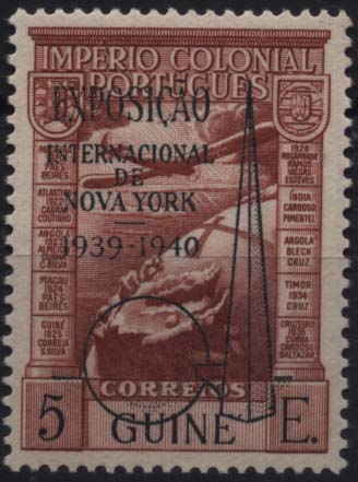 1682.jpg -     Lote:    1682            Guiné       Descrição:         1939 &mdash; Correio Aéreo. Império Colonial Português, com sobretaxa Exposição Internacional de Nova York. CE CA7A, 5E castanho avermelhado. Valor de catálogo &euro; 130,00.        **       Valor Base:     &euro; 30,00     Valor Venda:     &euro; 55,00     