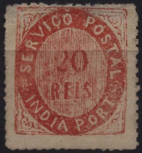 1684.jpg -     Lote:    1684            Índia Portuguesa       Descrição:         1871 &mdash; Nativos. CE9. 20 reis papel espesso, com ligeiro adelgaçamento na margem superior, não afectando o aspecto geral do selo. Valor de catálogo &euro; 354,00.        *       Valor Base:     &euro; 15,00     Valor Venda:     &euro; 36,00     