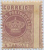 1721.jpg -     Lote:    1721            Índia Portuguesa       Descrição:         1882 &mdash; Tipo Coroa. Valores em moeda local. Valores apostos em 2.ª impressão. CE120, 4 Tangas lilás, denteado 12 &frac12;, tipo I. Selo com denteado muito deslocado.        ***       Valor Base:     &euro; 8,00     Valor Venda:     Retirado     