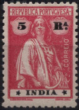 1728.jpg -     Lote:    1728            Índia Portuguesa       Descrição:         1922 &mdash; Ceres. CE321, 5R carmim. Estrelas III-IV. Valor de catálogo &euro; 52,30.        **       Valor Base:     &euro; 12,00     Valor Venda:     &euro; 28,00     
