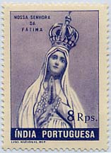 1730.jpg -     Lote:    1730            Índia Portuguesa       Descrição:         1949 &mdash; Nossa Senhora de Fátima, coroada. CE390/397. Série completa. Valor de catálogo &euro; 176.64.        ***       Valor Base:     &euro; 35,00     Valor Venda:     &euro; 55,00     