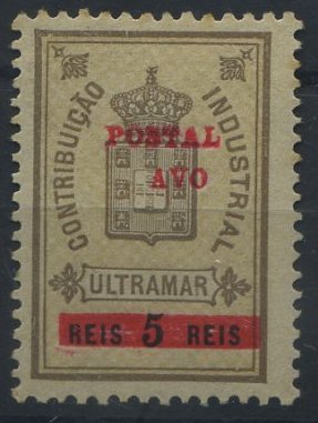 1784.jpg -     Lote:    1784            Macau       Descrição:         1911 &mdash; Estampilha fiscal, com sobretaxa. CE144, 1 avo s/ 5 reis castanho bistre. Selo sem impressão do número "1". Valor de catálogo &euro; 55,00.        **       Valor Base:     &euro; 10,00     Valor Venda:     &euro; 26,00     