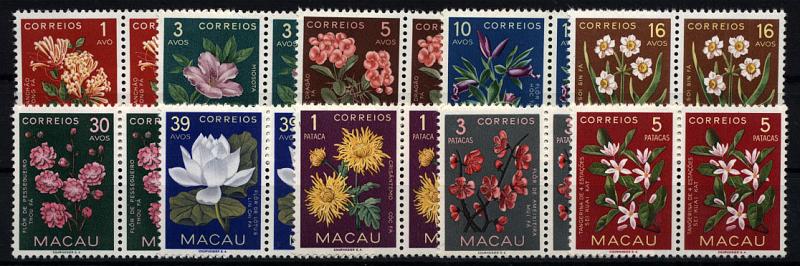 1829.jpg -     Lote:    1829            Macau       Descrição:         1953 &mdash; Flores de Macau. CE374/383. Série completa em pares. Valor de catálogo &euro; 103,40.        ***       Valor Base:     &euro; 25,00     Valor Venda:     &euro; 40,00     