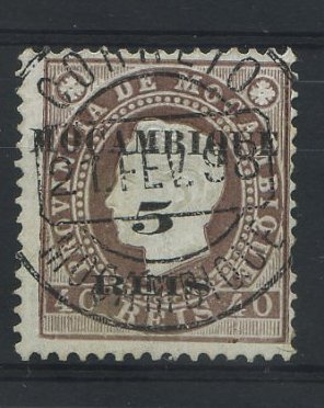 1856.jpg -     Lote:    1856            Moçambique       Descrição:         1898 &mdash; D. Luís I, com sobretaxa. CE52, 5 s/ 40 reis. Valor de catálogo &euro; 47,20.        O       Valor Base:     &euro; 10,00     Valor Venda:     Retirado     