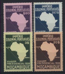 1866.jpg -     Lote:    1866            Moçambique       Descrição:         1939 &mdash; Segunda Viagem Presidencial às Colónias. CE308/311. Valor de catálogo &euro; 298,72.        ***       Valor Base:     &euro; 50,00     Valor Venda:     &euro; 55,00     