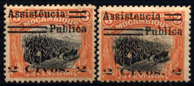 1875.jpg -     Lote:    1875            Moçambique       Descrição:         1932 &mdash; Motivos locais, com sobretaxa. Imposto Postal. CE IP1. 2C s/ 3C ocre e preto. Lote composto por selo com a variedade "ê" e "ú" em vez de "e" e "u" e selo normal. Goma amarelada. Valor de catálogo &euro; 12,40.        ***       Valor Base:     &euro; 5,00     Valor Venda:     Retirado     