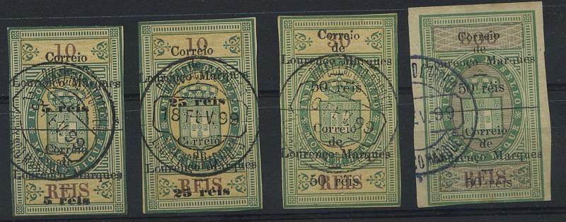 1882.jpg -     Lote:    1882            Lourenço Marques       Descrição:         1899 -.Selos fiscais de Moçambique, com sobrecarga e sobretaxa. CE47/50. Série completa em selos completos. Valor de catálogo &euro; 56,95.        O       Valor Base:     &euro; 12,00     Valor Venda:     &euro; 16,00     