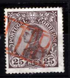 1935.jpg -     Lote:    1935            Portugal       Descrição:         Carimbos nominativos. 1910 &mdash; D. Manuel II. CE161, 25 reis castanho. Selo obliterado com carimbo batido a vermelho "BALTAR". Raro.        O       Valor Base:     &euro; 40,00     Valor Venda:     Retirado     