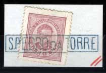 1947.jpg -     Lote:    1947            Portugal       Descrição:         Carimbos nominativos. 1884/87 &mdash; D. Luís I. De frente. Novos valores. CE63, 25 reis lilás rosa. Selo obliterado com carimbo batido a azul "S. PEDRO DA TORRE". B e MR.        O       Valor Base:     &euro; 30,00     Valor Venda:     Retirado     