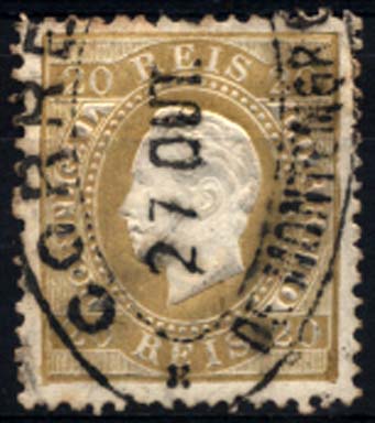 1966.jpg -     Lote:    1966            Portugal       Descrição:         Carimbos de dupla oval. 1870/76 &mdash; D. Luís I, fita direita. CE39, 20 reis bistre, papel liso, denteado 12 &frac12;, obliterado com carimbo batido a preto "CORREIO / DE MONTEMOR O NOVO".        O       Valor Base:     &euro; 10,00     Valor Venda:     &euro; 12,00     