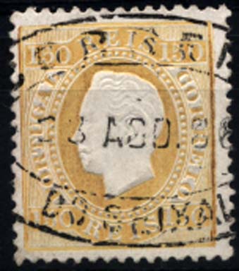 1967.jpg -     Lote:    1967            Portugal       Descrição:         Carimbos de dupla oval. 1870/76 &mdash; D. Luís I, fita direita. Novas cores. CE51, 150 reis amarelo, papel porcelana, denteado 12 &frac12;, obliterado com carimbo batido a preto "CORREIO / DE SEIXAL".        O       Valor Base:     &euro; 15,00     Valor Venda:     Retirado     