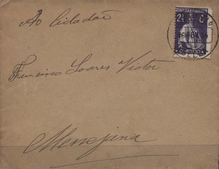 1993.jpg -     Lote:    1993            Portugal       Descrição:         Carimbos circulares datados. 1912 &mdash; Ceres. Sobrescrito circulado de Abella (16.12.14) para Messejana, com selo de 2 &frac12; C violeta CE211. Carimbo batido a preto de ABELLA.        Carta       Valor Base:     &euro; 10,00     Valor Venda:     &euro; 12,00     