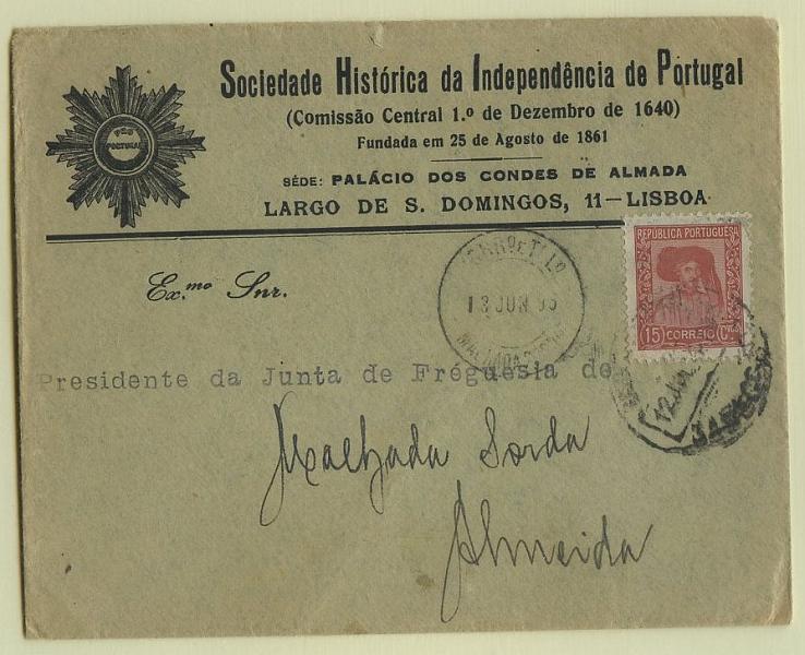 1995.jpg -     Lote:    1995            Portugal       Descrição:         Carimbos circulares datados tipo 1880. Sobrescrito timbrado da SHIP, circulado de Lisboa (12.06.35) para Malhada Sorda (13.06.35) com selo de 15C Infante D. Henrique, CE569. Carimbo batido a preto de MALHADA SORDA.        Carta       Valor Base:     &euro; 10,00     Valor Venda:     &euro; 10,00     