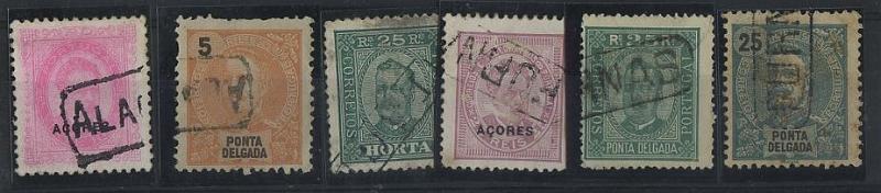 2012.jpg -     Lote:    2012            Açores       Descrição:         Carimbos nominativos. Lote de seis selos com carimbos nominativos de ALAGOAS, FURNAS e LAGES. Repetições.        Lote       Valor Base:     &euro; 10,00     Valor Venda:     Retirado     