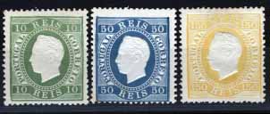 2151.jpg -     Lote:    2151            Portugal       Descrição:         1879/80 &mdash; D. Luís I, fita direita. Novas cores. Reimpressões de 1885. CE49/51. Série completa em denteado 13 &frac12;. Valor de catálogo &euro; 142,50.        R*       Valor Base:     &euro; 30,00     Valor Venda:     &euro; 34,00     