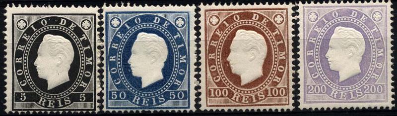 2164.jpg -     Lote:    2164            Timor       Descrição:         1888 &mdash; D. Luís I. Fita direita. Reimpressões de 1905. Série completa. Valor de catálogo &euro; 48,00.        R***       Valor Base:     &euro; 20,00     Valor Venda:     &euro; 140,00     