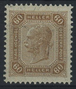 2170.jpg -     Lote:    2170                   Descrição:      Áustria &mdash;   1899/1902. Selo de 60 kr sépia em denteado 12 &frac12;. Yvert 76. valor de catálogo &euro; 150,00.        **       Valor Base:     &euro; 20,00     Valor Venda:     Retirado     