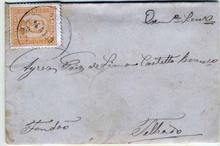 2244.jpg -     Lote:    2244      Lotes pelo Correio       Portugal       Descrição:         1892/93 &mdash; D. Carlos I Diogo Neto. Sobrescrito de reduzidas dimensões (cartões de visita) circulado para o Fundão (06.02.94) com trânsito por Tortozendo (06.02.94) com selo de 5 reis amarelo, papel porcelana e denteado 11 &frac12; CE68.        Carta       Valor Base:     &euro; 5,00     Valor Venda:     &euro; 5,00     