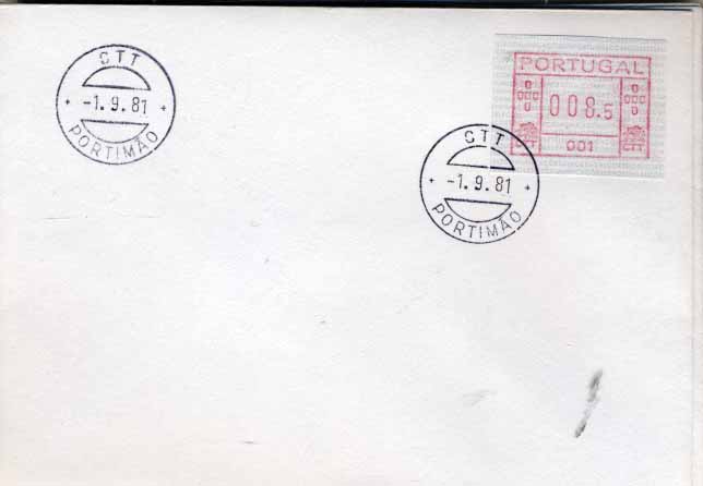 2284.jpg -     Lote:    2284      Lotes pelo Correio       Portugal       Descrição:         1981 &mdash; Correios e Telecomunicações de Portugal. Máquina FRAMA. CE ETQ1. Lote de 7 FDCs não circulados com etiquetas de 008.5 das máquinas 001 a 007, obliteradas com as respectivas marcas de dia de 01.09.81 &mdash; 1.º dia de circulação das etiquetas.        FDC       Valor Base:     &euro; 10,00     Valor Venda:     &euro; 12,00     