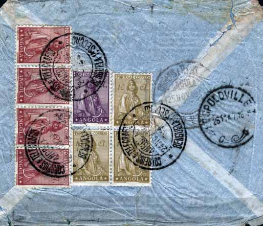 2295.jpg -     Lote:    2295      Lotes pelo Correio       Angola       Descrição:         1932 &mdash; Ceres. Novo tipo. Sobrescrito circulado por via aérea de Benguela (24.11.47) para Nova York, com trânsito por Leopoldville (26.11.47), com selos de 1A (4), 2A, e 10A (3), CE241, 243 e 245.        Carta       Valor Base:     &euro; 15,00     Valor Venda:     Retirado     