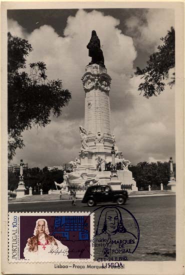 2412.jpg -     Lote:    2412      Lotes pelo Correio              Descrição:         1982 - 2.º Centenário da Morte do Marquês de Pombal. Postal ilustrado do Monumento ao Marquês de Pombal, concordante com selo de 10$00 CE1592, obliterados com carimbo de 1.º dia de circulação de Lisboa (24.11.1982).        PM       Valor Base:     &euro; 5,00     Valor Venda:     &euro; 5,00     