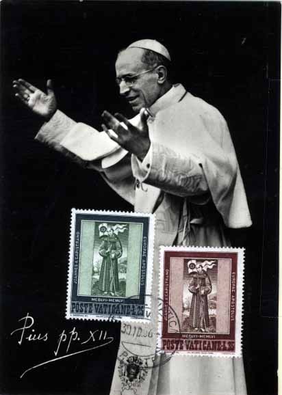 2452.jpg -     Lote:    2452      Lotes pelo Correio              Descrição:      Vaticano.   Papa Pio XII. Postal ilustrado fotográfico, com dois selos concordantes, obliterado com carimbo do Vaticano (30.10.56).        PM       Valor Base:     &euro; 6,00     Valor Venda:     Retirado     