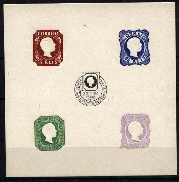2532.jpg -     Lote:    2532      Lotes pelo Correio              Descrição:         Vinhetas. Quarta Exposição Filatélica Portuguesa * Porto (03.09.1955). Vinheta com reprodução dos selos de D. Pedro V, cabelos lisos.        *       Valor Base:     &euro; 3,00     Valor Venda:     Retirado     