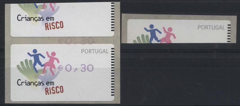 2590.jpg -     Lote:    2590      Lotes pelo Correio       Portugal       Descrição:         2007 &mdash; Crianças em Risco. Máquina AMIEL. ETQ39, $30. Tira com duas etiqueta com o corte separador das etiquetas deslocado, bem com impressão deslocada da taxa. B e R.         ETQ       Valor Base:     &euro; 8,00     Valor Venda:     &euro; 8,00     