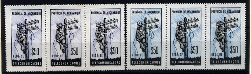 2615.jpg -     Lote:    2615      Lotes pelo Correio       Moçambique       Descrição:         1965 &mdash; Rede de Telecomunicações. Imposto Postal. CE IP69, $50 preto e azul. Duas tiras horizontais de 3 selos cada, com variedades de cor.        ***       Valor Base:     &euro; 3,00     Valor Venda:     Retirado     