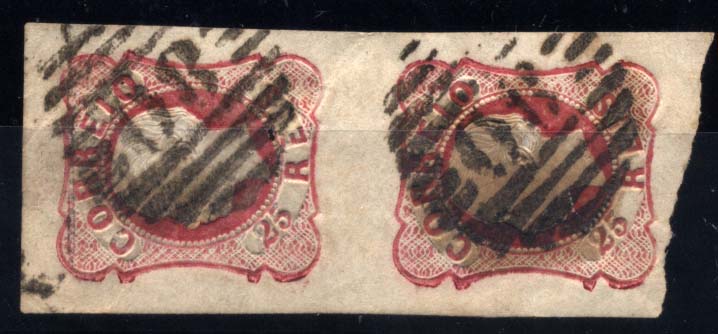 2629.jpg -     Lote:    2629      Lotes pelo Correio       Portugal       Descrição:         1862/64 &mdash; D. Luís I. CE16, 25 reis carmim. Par vertical, com boas margens, obliterado com carimbo numérico da 1.ª reforma "80 &mdash; SANTO ANDRÉ DE POIARES".        O       Valor Base:     &euro; 5,00     Valor Venda:     &euro; 5,00     