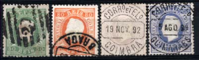 2645.jpg -     Lote:    2645      Lotes pelo Correio       Portugal       Descrição:         1870/76 &mdash; D. Luís I, fita direita. Lote de 4 selos usados, todos em denteado 12 &frac12;. CE41, 42, 43 e 47. Valor de catálogo &euro; 396,60.        O       Valor Base:     &euro; 40,00     Valor Venda:     Retirado     