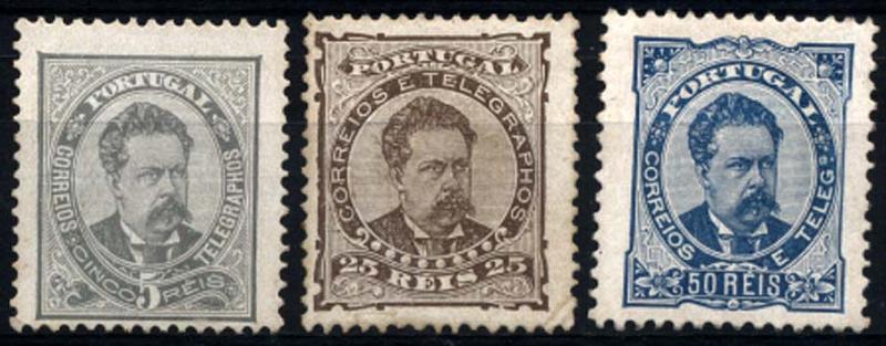 2657.jpg -     Lote:    2657      Lotes pelo Correio       Portugal       Descrição:         1882/83 &mdash; D. Luís de frente. CE56/58. Série completa. CE56 e 57 em denteado 12 &frac12; e CE58 em denteado 11 &frac12;.         RG***       Valor Base:     &euro; 30,00     Valor Venda:     Retirado     