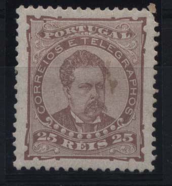 2659.jpg -     Lote:    2659      Lotes pelo Correio       Portugal       Descrição:         1882/83 &mdash; D. Luís I, de frente. CE57, 25 reis castanho, papel porcelana, denteado 12 &frac12;. Um dente do canto partido. Valor de catálogo &euro; 48,20.        **       Valor Base:     &euro; 6,00     Valor Venda:     Retirado     