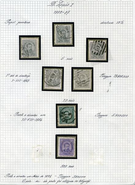 2661.jpg -     Lote:    2661      Lotes pelo Correio       Portugal       Descrição:         1884/87 &mdash; D. Luís I de frente. Novas cores e valores. CE60/63 e 65. Estudo com 29 selos. Alguma marcofilia. Valor de catálogo 235,85. Ex-Leote.        Lote/O       Valor Base:     &euro; 20,00     Valor Venda:     &euro; 20,00     