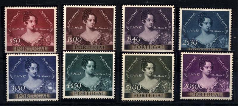 2750.jpg -     Lote:    2750      Lotes pelo Correio       Portugal       Descrição:         1953 &mdash; 1.º Centenário do Selo Postal Português. CE786/793. Série completa, com muito ligeiros sinais de charneira. Valor de catálogo &euro; 182,00.        **       Valor Base:     &euro; 22,00     Valor Venda:     &euro; 22,00     