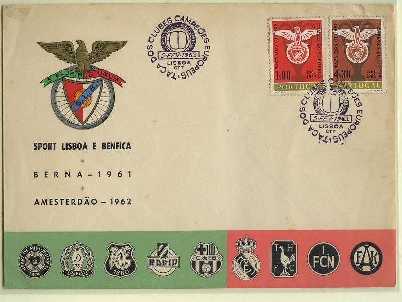 2756.jpg -     Lote:    2756      Lotes pelo Correio       Portugal       Descrição:         1963 &mdash; Dupla Victória do Sport Lisboa e Benfica na Taça dos Clubes Campeões Europeus. CE904/905. FDC não circulado.         FDC       Valor Base:     &euro; 3,00     Valor Venda:     &euro; 6,00     