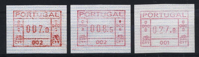 2783.jpg -     Lote:    2783      Lotes pelo Correio       Portugal       Descrição:         1981 &mdash; Correios e Telecomunicações de Portugal. Máquina Frama. CE ETQ1. Lote de 3 etiquetas de 7$00, 8$50 e 27$00 da máquina 001.        ETQ       Valor Base:     &euro; 20,00     Valor Venda:     &euro; 20,00     