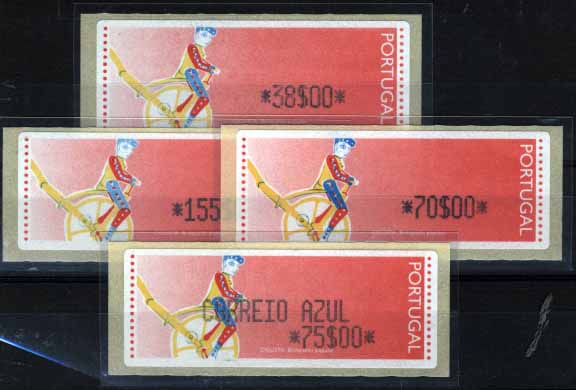 2787.jpg -     Lote:    2787      Lotes pelo Correio       Portugal       Descrição:         1992 &mdash; Ciclista * Brinquedo Popular. Máquina CROUZET. CE ETQ6. Lote de 4 etiquetas com os valores de 38$00, 70$00, 155$00 e CA 75$00. Valor de catálogo &euro; 35,45.        ETQ       Valor Base:     &euro; 3,00     Valor Venda:     &euro; 3,00     