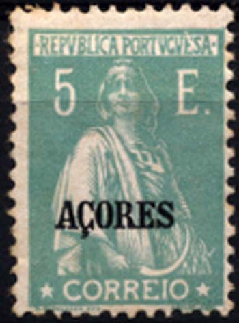 2830.jpg -     Lote:    2830      Lotes pelo Correio       Açores       Descrição:         1924/26 &mdash; Ceres. Selos do Continente com sobrecarga "AÇORES". CE217, 5$00 verde esmeralda. Valor de catálogo &euro; 22,40.        **       Valor Base:     &euro; 3,00     Valor Venda:     Retirado     