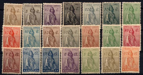 2867.jpg -     Lote:    2867      Lotes pelo Correio       Angola       Descrição:         1932/46 &mdash; Ceres com filigrana Cruz de Cristo. CE228/246 e CE290/291. Duas séries completas. Valor de catálogo &euro; 151,75.        **       Valor Base:     &euro; 25,00     Valor Venda:     &euro; 25,00     