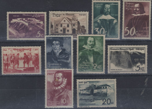 2868.jpg -     Lote:    2868      Lotes pelo Correio       Angola       Descrição:         1948 &mdash; Tricentenário da Restauração de Angola. CE292/301. Série completa. Valor de catálogo &euro; 55,70.        ***       Valor Base:     &euro; 12,00     Valor Venda:     Retirado     