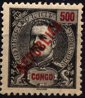 2881.jpg -     Lote:    2881      Lotes pelo Correio       Congo       Descrição:         1914/18 &mdash; D. Carlos I, tipo Diogo Neto, com sobrecarga REPUBLICA local. CE 120, 500 reis preto. Valor de catálogo &euro; 82,60.        **       Valor Base:     &euro; 16,00     Valor Venda:     &euro; 16,00     