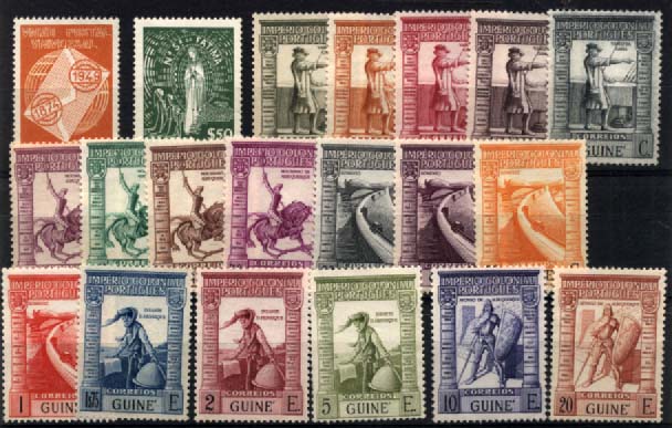 2896.jpg -     Lote:    2896      Lotes pelo Correio       Guiné       Descrição:         1938/1949 &mdash; Império Colonial Português + Nossa Senhora de Fátima + 75.º Aniversário da União Postal Universal. CE223/240, 261 e 262. Três séries completas, com os selos regomados. Valor de catálogo &euro; 99,40.        RG***       Valor Base:     &euro; 15,00     Valor Venda:     Retirado     