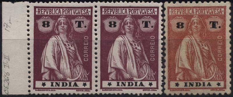 2903.jpg -     Lote:    2903      Lotes pelo Correio       Índia Portuguesa       Descrição:         1913 &mdash; Ceres. CE268, 8T, papel porcelana, denteado 15x14, posição estrelas II-II e 8T em papel liso, denteado 12x11 &frac12;, papel liso, estrelas III-IV. Valor aproximado de catálogo &euro; 42,00.        ***       Valor Base:     &euro; 6,00     Valor Venda:     &euro; 6,00     