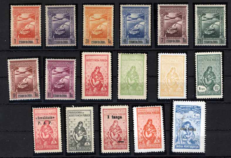 2911.jpg -     Lote:    2911      Lotes pelo Correio       Índia Portuguesa       Descrição:         1938/1956 &mdash; Correio Aéreo + Imposto Postal. CE CA1/9 (Império Colonial Português), série completa + CE IP6/14 (Assistência Pública). Valor de catálogo &euro; 139,90.        Lote       Valor Base:     &euro; 28,00     Valor Venda:     &euro; 28,00     