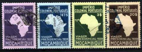2939.jpg -     Lote:    2939      Lotes pelo Correio       Moçambique       Descrição:         1939 &mdash; Segunda Viagem Presidencial às Colónias. CE308/311. Série completa. Valor de catálogo &euro; 75,20,        O       Valor Base:     &euro; 18,00     Valor Venda:     &euro; 32,00     